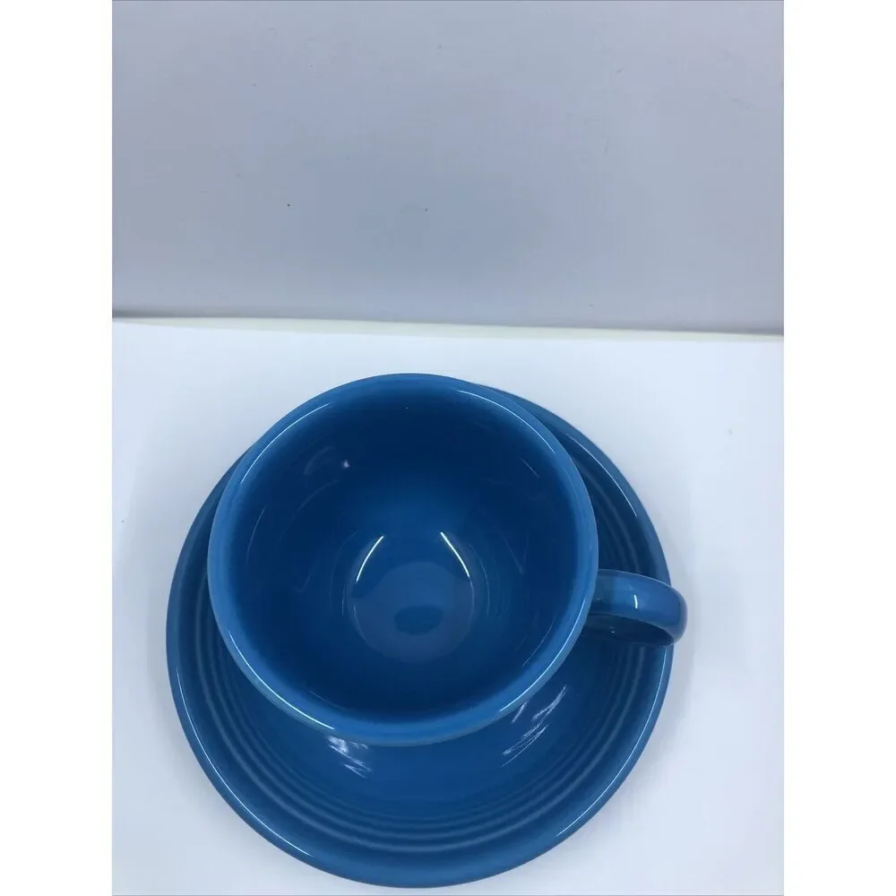 Fiesta Ware Tea Cup and Saucer Peacock Blue Home Laughlin